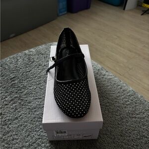 Black Polka Dot Flats with Strap